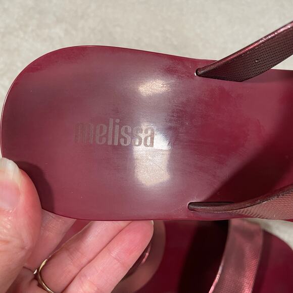 Melissa Love Lip Sandals Red Metallic Slide Thongs Plastic 8 - Picture 6 of 9